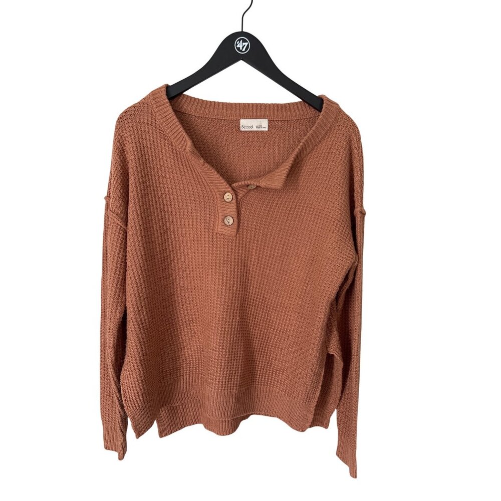 BeCool Henley Sweater Size Small/Medium Waffle Knit Long Sleeve Thermal Top Cozy